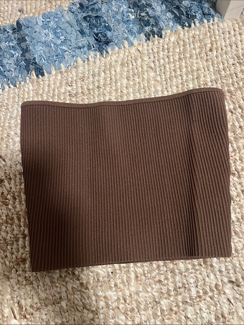 Aritzia Brown Ribbed Strapless Crop Top